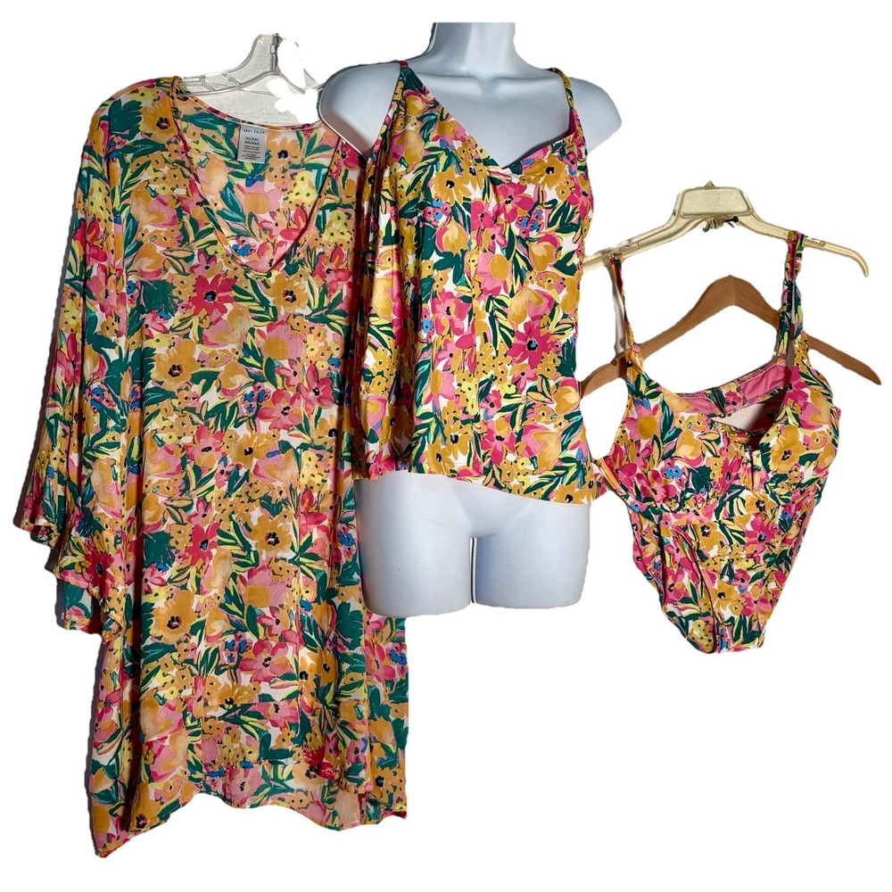 ann cole swimwear XL 4 Pc Bundle Floral Cover Up Tankini & 2pc Bathing Suit